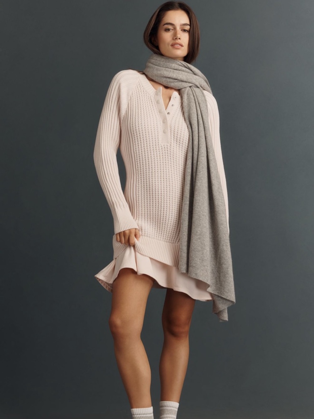 Anthropologie Daily Practice Soft Pink Knit Henley Mini Dress NWT